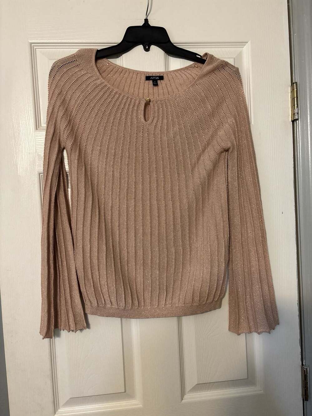 Apt. 9 Metallic Ribbed Keyhole Bell Sleeve Sweater, Size M